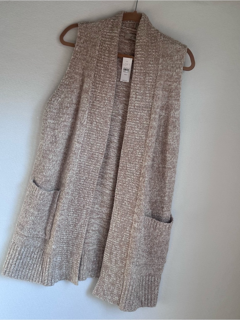 LOFT Heathered Boucle Sleeveless Open Front Long Sweater Vest Size M NWT